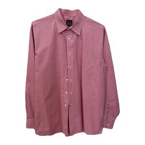 Jos A Bank Men’s Dress Shirt Size L Travelers Collection Long Sleeve Red & White
